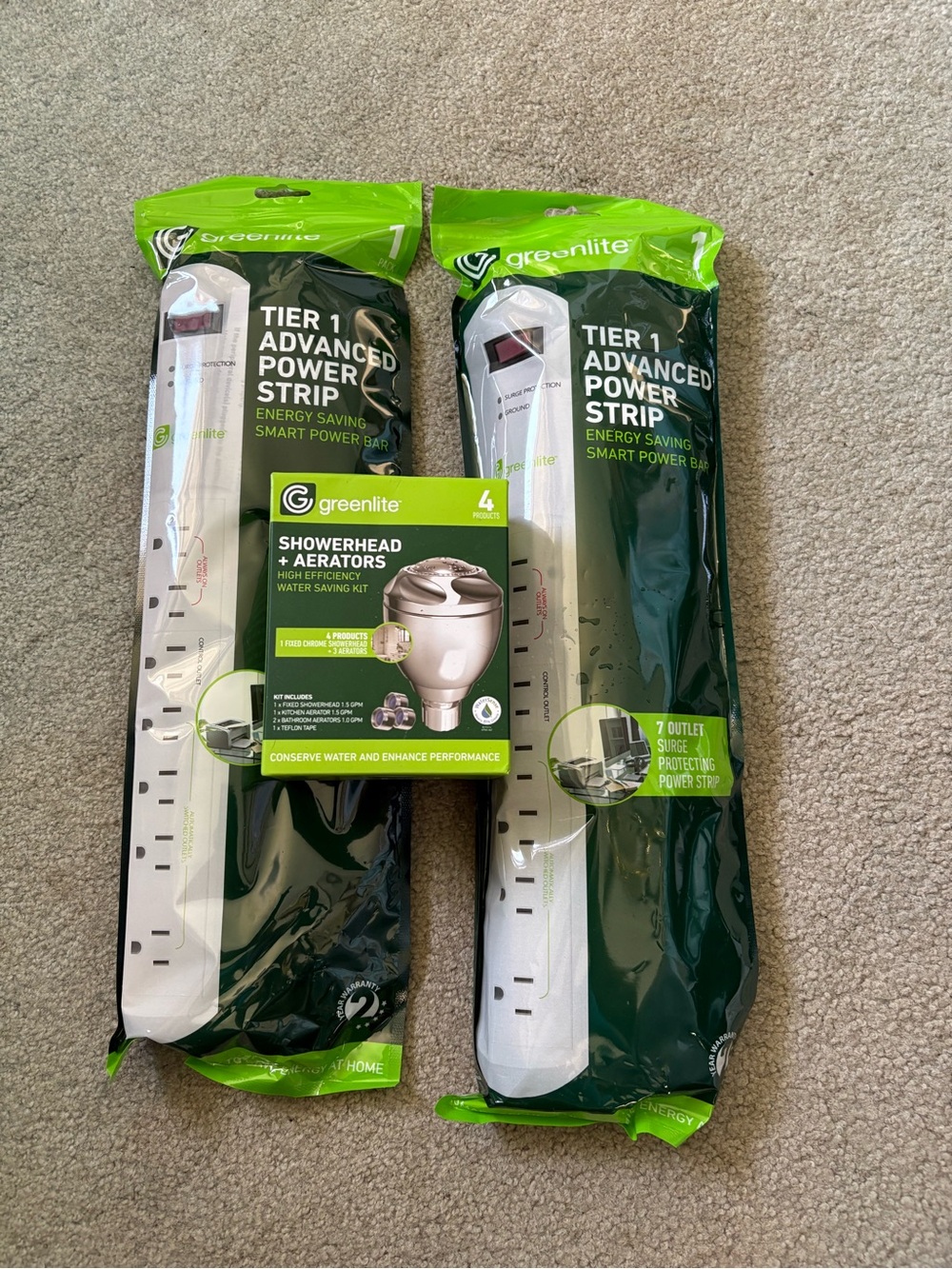 Greenlite Showerhead And Two Power Strips New